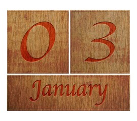 Wooden calendar January 3.