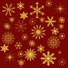 Obraz na płótnie Canvas gold snowflakes collection on red background