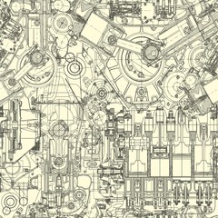 Obraz premium Drawing engine seamless pattern, background.