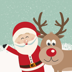 santa claus and reindeer snowy background