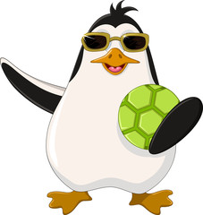 Cute penguin cartoon holding green ball