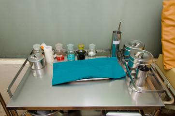 set of dressing often used supplies in a medical for cleaning wo