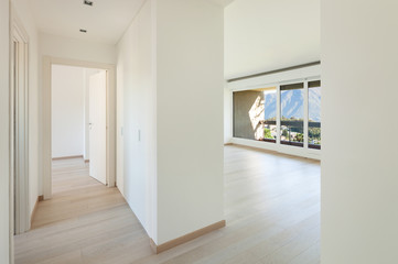 Interiors building, .modern apartment, view from the hall