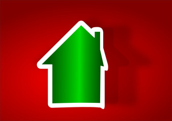 Green house as a sticker on a red background - illustration