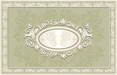Invitation or frame or label with Floral  in olive