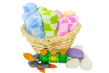 Toiletries set over white background