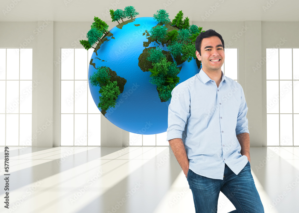 Poster Composite image of smiling casual man standing
