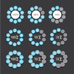 blue preloaders and progress loading bars. vector illustration.