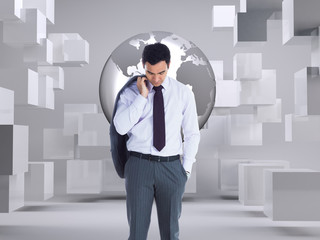 Composite image of unsmiling businessman standing