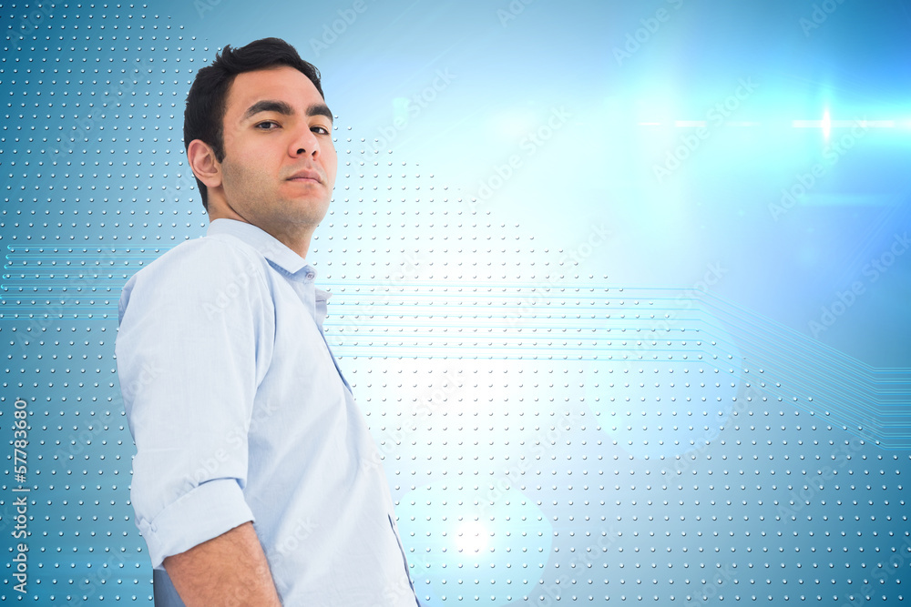 Poster composite image of unsmiling casual man standing