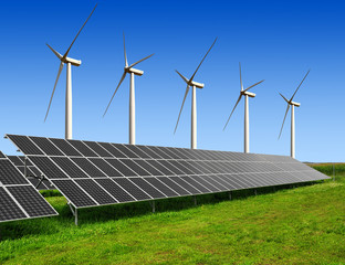 solar energy panels and wind turbines