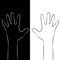 Sketch of pair of white and black hands