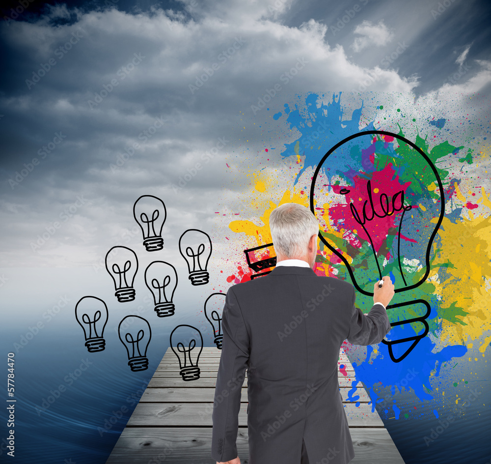 Poster composite image of rear view of businessman standing and writing
