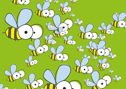 Green Background With Bees.