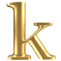 Golden matt lowercase letter k, jewellery font collection