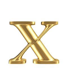 Golden matt lowercase letter x, jewellery font collection