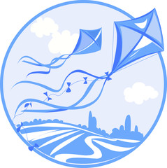 icon with a kite and rural landscape