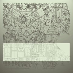 Retro technical background, drawing  engine