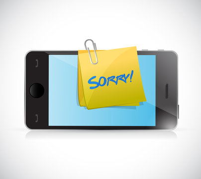 phone with a sorry message written on a post.