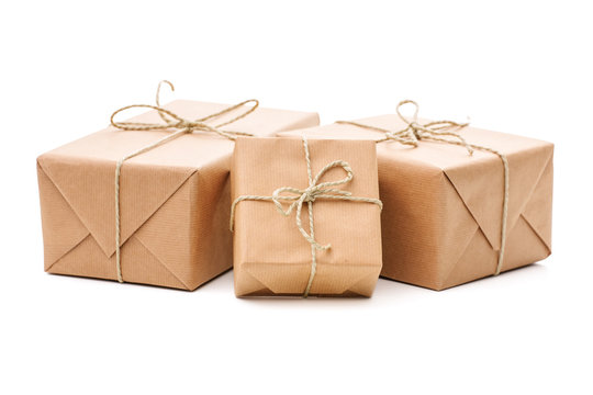 Parcels wrapped with brown paper