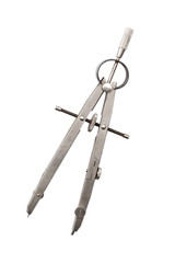 used old drawing compasses for graphic design, isolated on white