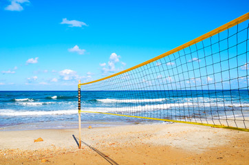 volleyball net on the beach close-up