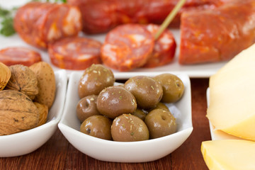 olives with sausages and cheese