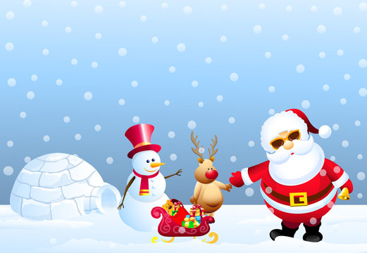 Santa,Snowman,Snow Deer & Igloo