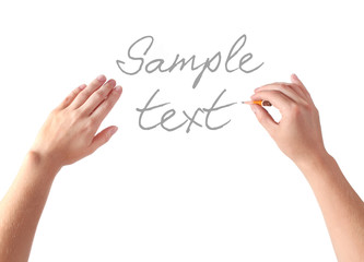 Hand write on the table, isolated on white background