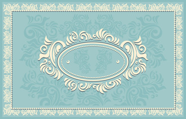 Invitation or frame or label with Floral background in blue