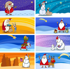 Fototapeta premium Cartoon Greeting Cards with Santa Claus