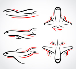 Airplane  abstract set. Vector