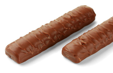 Two delicious chocolate bars isolated on white