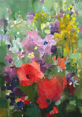 Obrazy  Obraz olejny z pięknymi kwiatami.