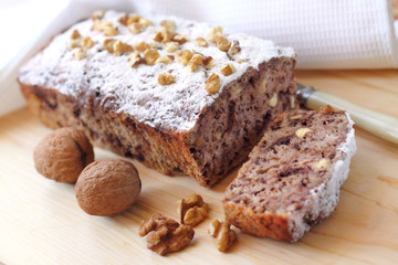 Banana cake with walnuts and dark chocolate