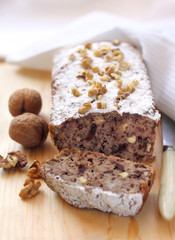 Banana cake with walnuts and dark chocolate