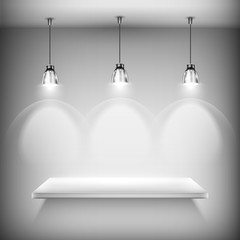 White Empty Shelf Illuminated By Spotlights