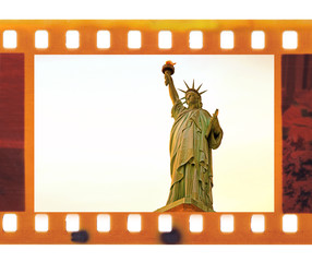 vintage old 35mm frame photo film with NY Statue of Liberty, USA