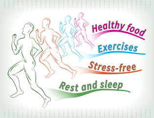 Abstract drawing of healthy lifestyle factors.