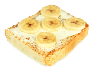 Delicious toast with bananas isolated on white