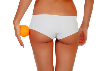 Girl in white underwear with a orange