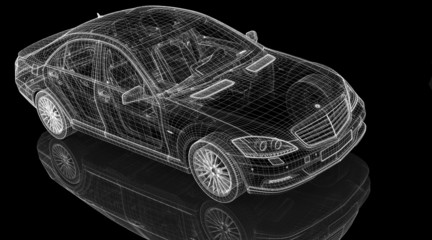 Naklejka premium Car 3D model body structure, wire model