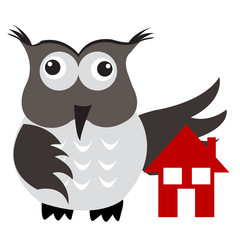 Concept of home insurance with house under owl wing protection