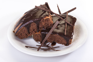 delicious traditional homemade cake topped with chocolate