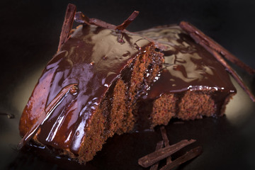 delicious traditional homemade cake topped with chocolate