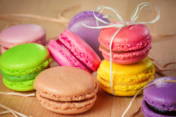traditional french colorful macarons with a bow
