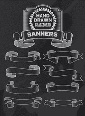 Banners and ribbons on black background. Vintage retro design - 57803826