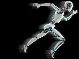 robot android women running with shadow speed