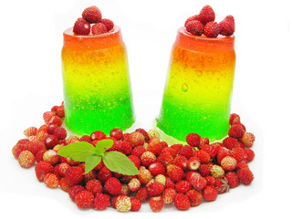 dairy pudding dessert with wild strawberry berries