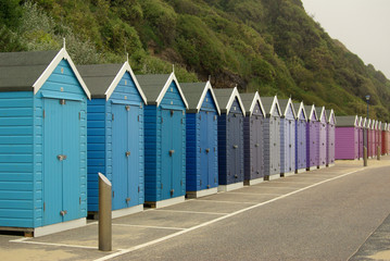 Beach huts on the beach in Bournemouth, UK